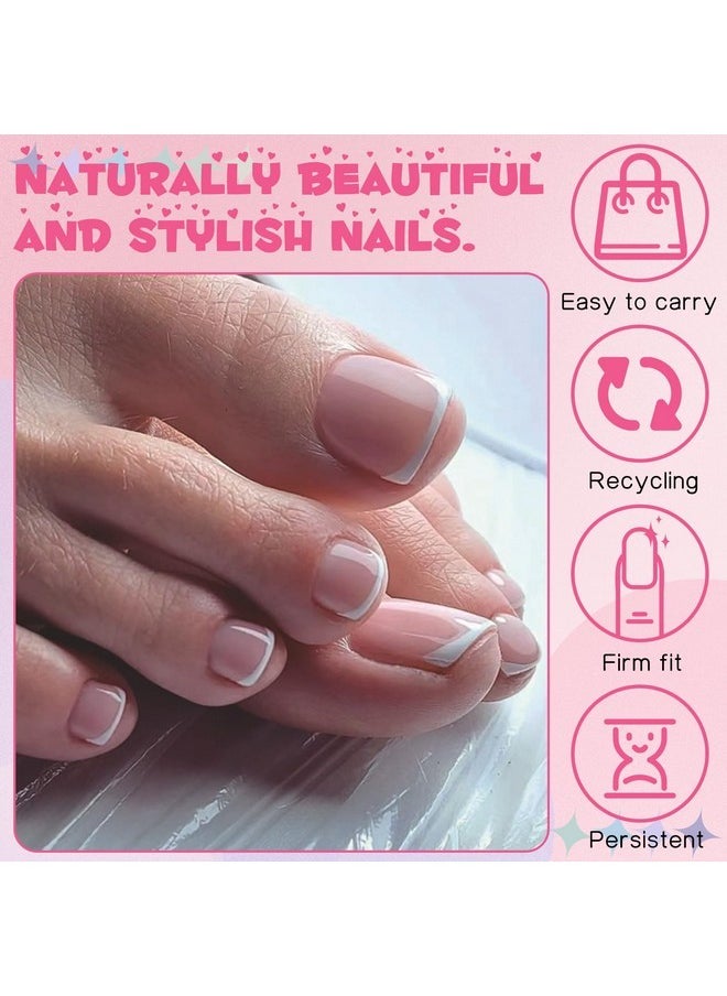 240Pc French Gel X Toe Nail Tips Short Square Fake Toenails French Tips Press On Gel Nails Nude Toe Nail Tips Full Cover Soft Gel False Toenails With Glue For Acrylic Toe Nail Extensions