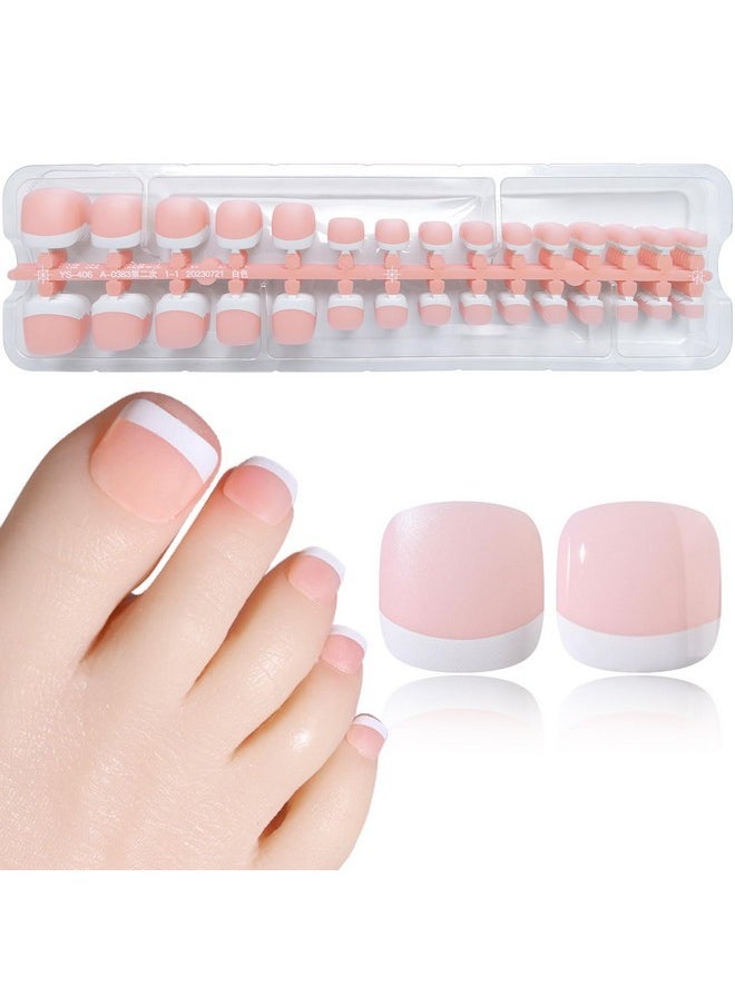 240Pc French Gel X Toe Nail Tips Short Square Fake Toenails French Tips Press On Gel Nails Nude Toe Nail Tips Full Cover Soft Gel False Toenails With Glue For Acrylic Toe Nail Extensions