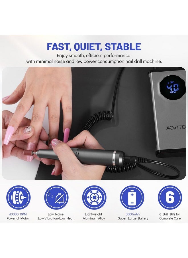 Electric Nail Drill - 40000Rpm Rechargeable Portable Nail Filer Machine With Nail Drill Bits Sanding Bands For Acrylic/Gel Nails Removal Manicure Pedicure Kit For Salon Home Use