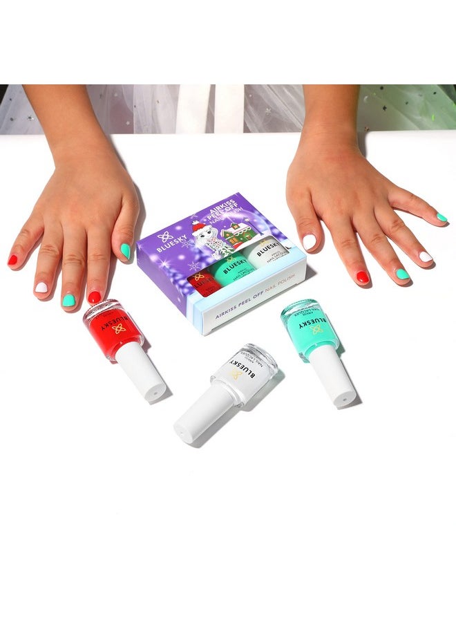 Kids Glossy Finish Nail Varnish Set Christmas Candy Cane Collection. Green,White,Red. Easy Peel-Off,Non-Toxic,Water- Based,Polish For,Gift,3 X 5Ml Stickers