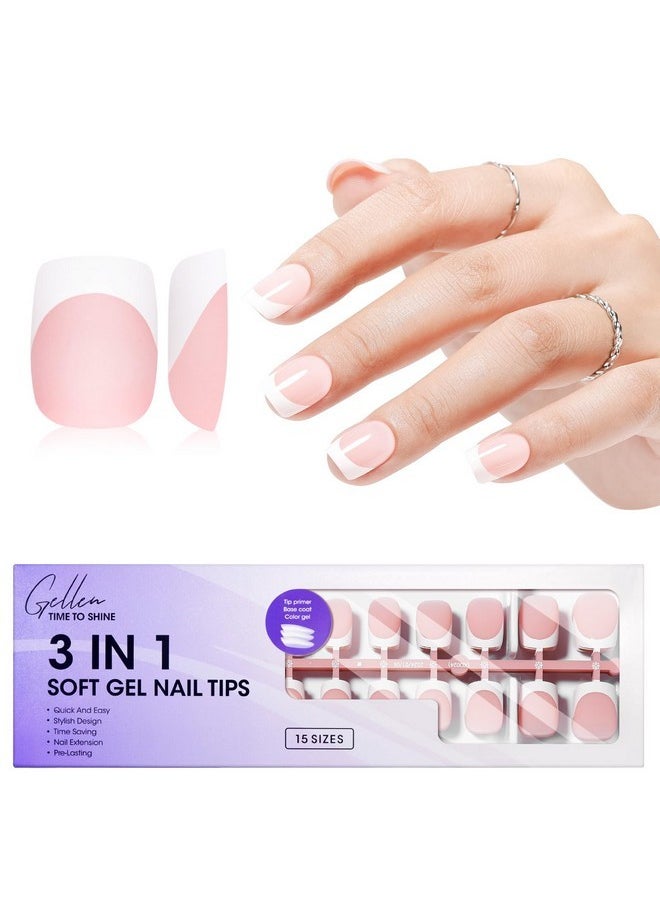 Short French Tip Press On Nails - Square Gel Nail Tips Press On Nails Short, No Fade Out Acrylic Fake Nails, 150Pcs Seamless Fit Glue One Nails, Classic White