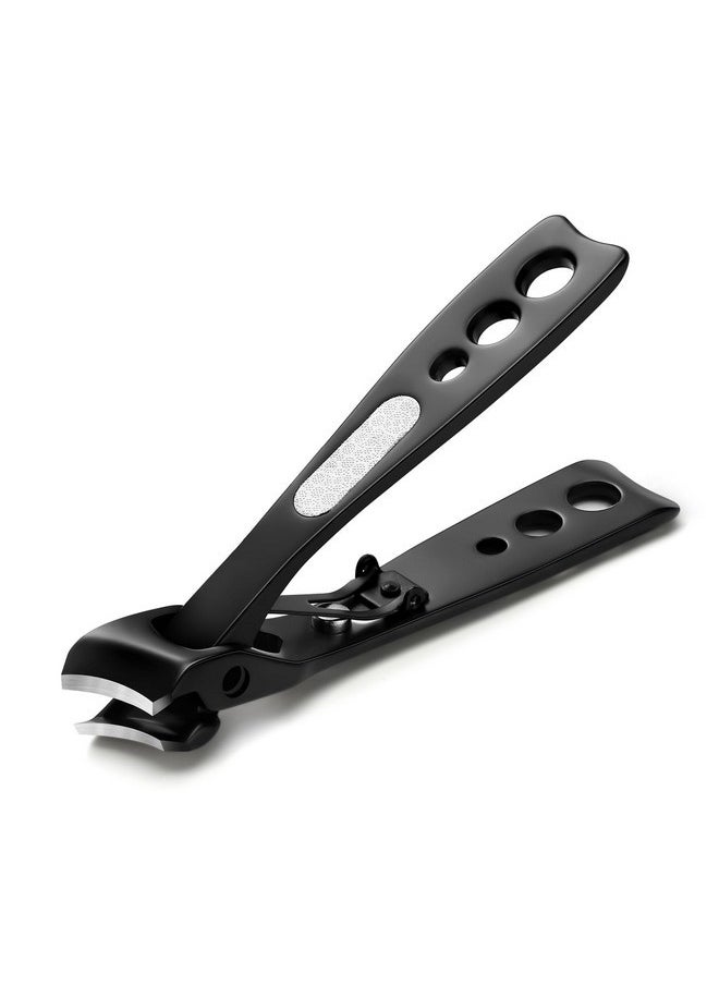 Thick Nail Clipper With Slant Curved Blade - Seniors Toenail Clippers For Thick And Ingrown Nails, Fingernail Clippers With Built-In Nail File And Storage Pouch - Matte Black