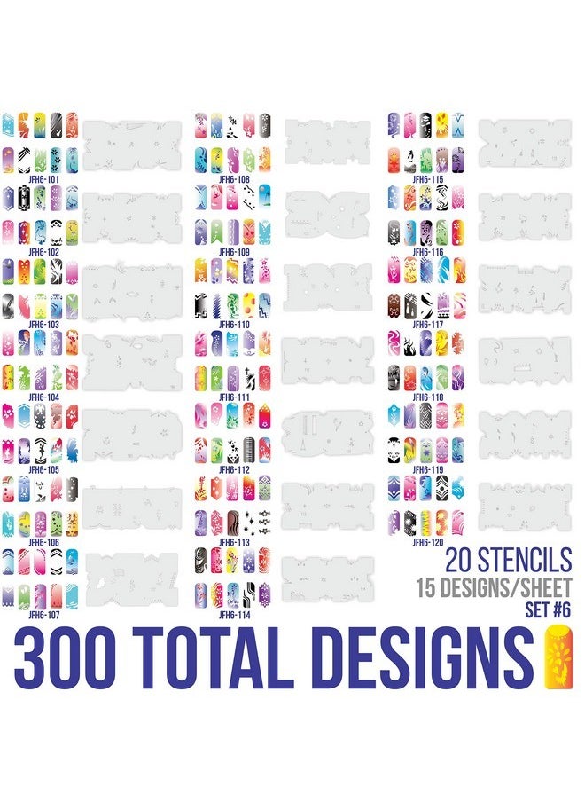 Airbrush Nail Stencils - Design Series Set # 6 Includes 20 Individual Nail Templates With 14 Designs Each For A Total Of 280 Designs Of Series #6