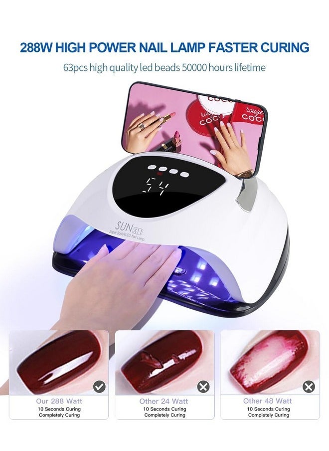 288W Uv Led Nail Lamp, Faster Nail Dryer Gel Polish Light For Hands & Feet, Professional Uv Nail Light With 4 Timers & Auto Sensor, Portable Handle Curing Uv Light For Nails Gel Lamp Machine