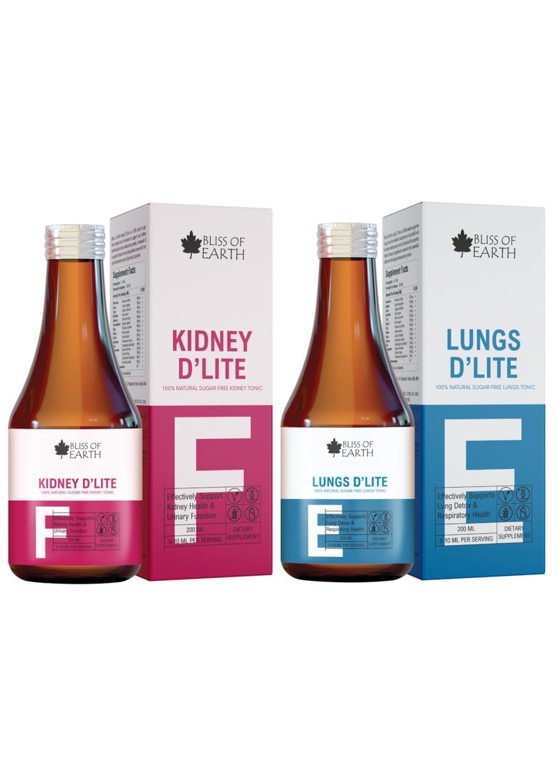 Lungs & Kidney Cleanse LIquid Supplement Natural Lung & Kidney Sugar Free Detox Syrup 200ml Each