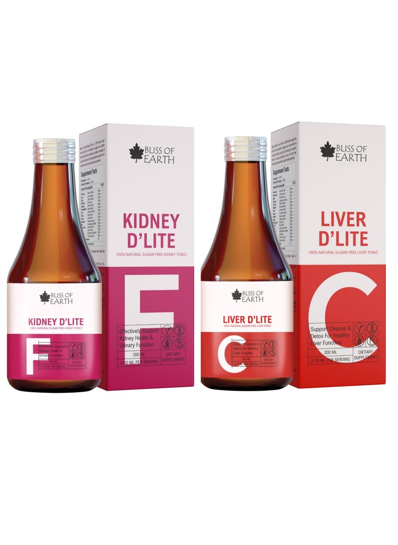 Liver & Kidney Cleanse LIquid Supplement, Natural Liver & Kidney Sugar Free Detox Syrup 200ml Each