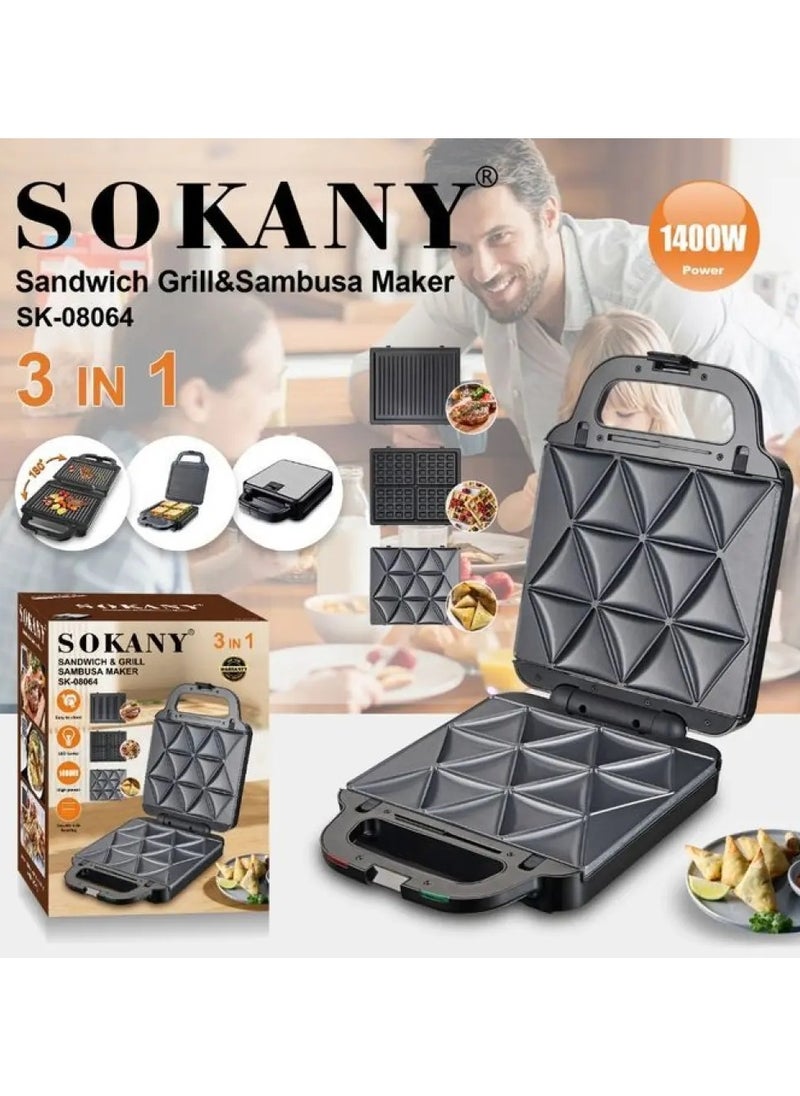 Sokany 3 In 1 Multifunctional Sandwich Maker 3 Plates 1400 Watt SK-08064