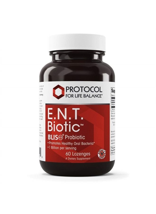 E.N.T. Biotic BLIS K12 Probiotic - Promotes Oral Bacteria, Fresher Breath, Throat Health, and Immune Response Support - 60 Lozenges