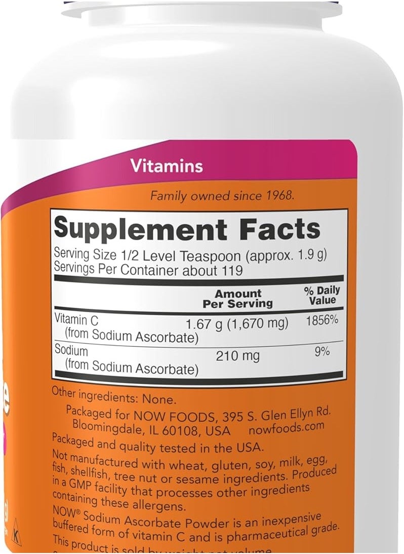 NOW Foods Supplements, Sodium Ascorbate Powder, Buffered, Antioxidant Protection*, 8-Ounce