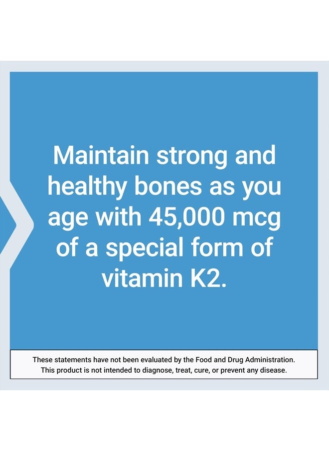 Mega Vitamin K2 High Potency for Strong Bones, clinically Studied 45 mg K2 Dosage, Promotes Healthy Bone Density, Gluten-Free, Non-GMO, 30 Capsules