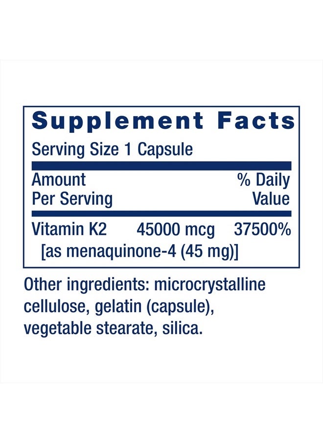 Mega Vitamin K2 High Potency for Strong Bones, clinically Studied 45 mg K2 Dosage, Promotes Healthy Bone Density, Gluten-Free, Non-GMO, 30 Capsules