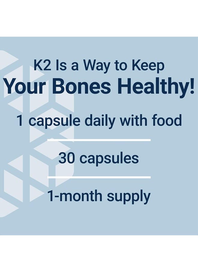 Mega Vitamin K2 High Potency for Strong Bones, clinically Studied 45 mg K2 Dosage, Promotes Healthy Bone Density, Gluten-Free, Non-GMO, 30 Capsules