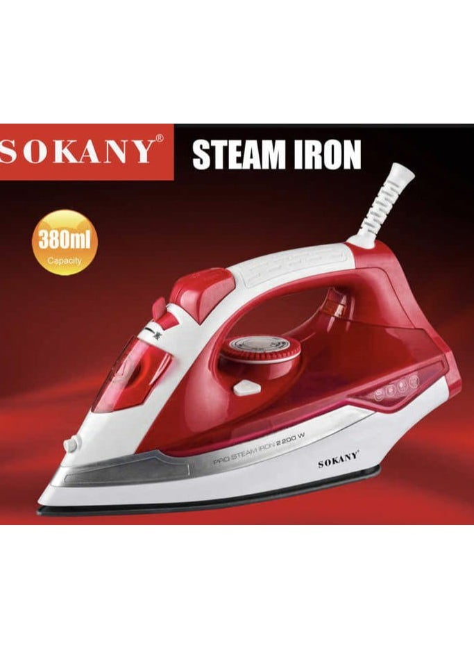 Steam Iron 2200W with Ceramic Soleplate, 380ml Water Tank, Fast Heat-Up, Spray Function, Easy Glide, Vertical Steam, and Adjustable Temperature for Effortless Wrinkle Removal