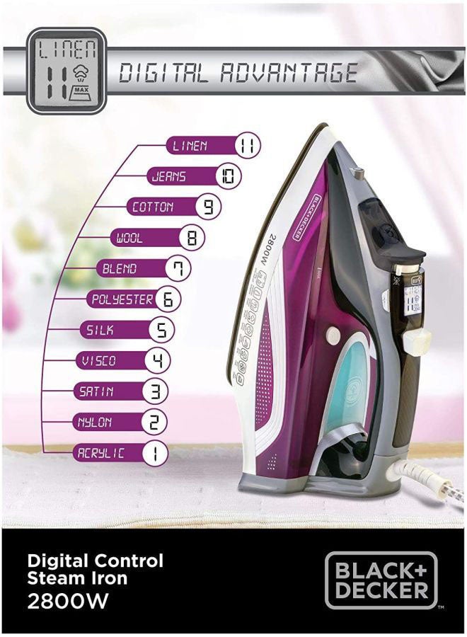Renewed - 2800W Digital Steam Iron (Damaged Box) 380 ml 2800 W X2250-B5 Purple/White/Grey