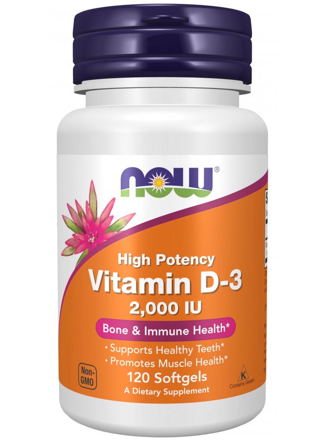 NOW Supplements, Vitamin D-3 2,000 IU, High Potency, Structural Support*, 120 Softgels