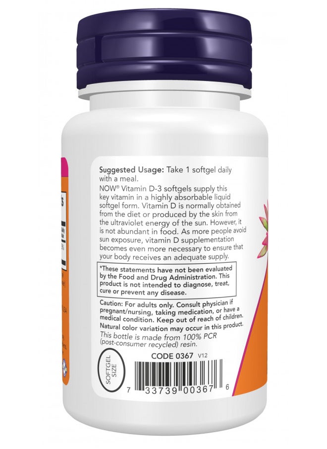 NOW Supplements, Vitamin D-3 2,000 IU, High Potency, Structural Support, 120 Softgels