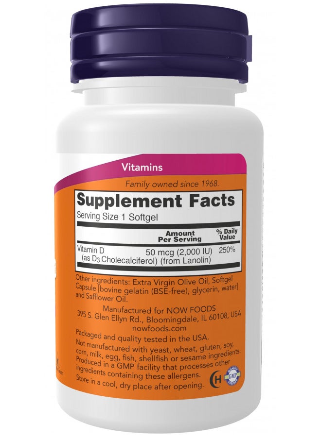 NOW Supplements, Vitamin D-3 2,000 IU, High Potency, Structural Support, 120 Softgels