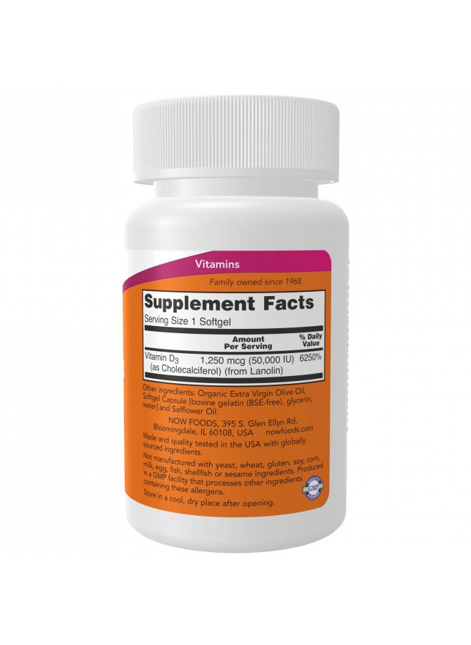 NOW Supplements, Vitamin D-3 50,000 IU Softgels, 50 softgels