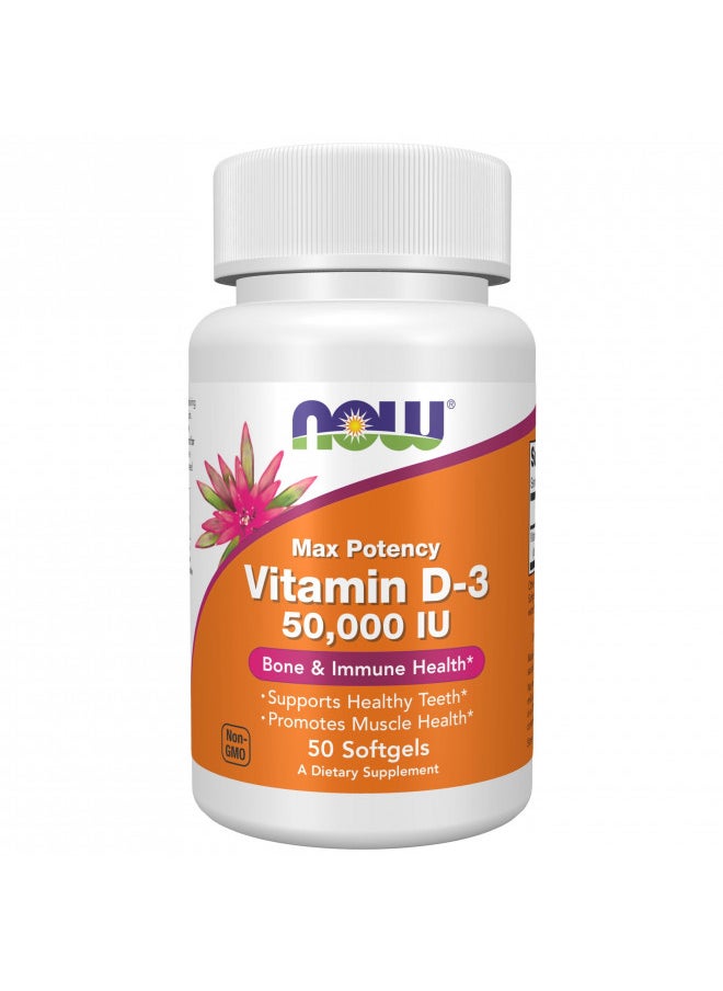 NOW Supplements, Vitamin D-3 50,000 IU Softgels, 50 softgels