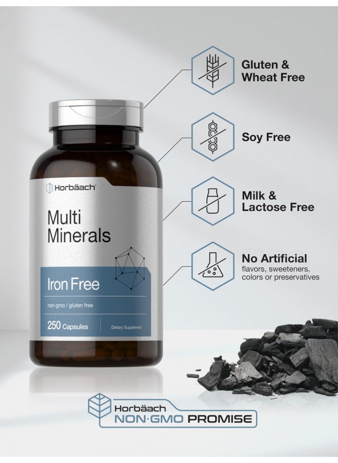 Multi Minerals Supplement | 250 Capsules | Iron Free | Daily Mineral Complex for Men and Women | Non-GMO & Gluten Free | by Horbaach