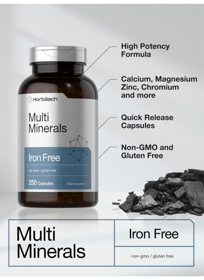 Multi Minerals Supplement | 250 Capsules | Iron Free | Daily Mineral Complex for Men and Women | Non-GMO & Gluten Free | by Horbaach