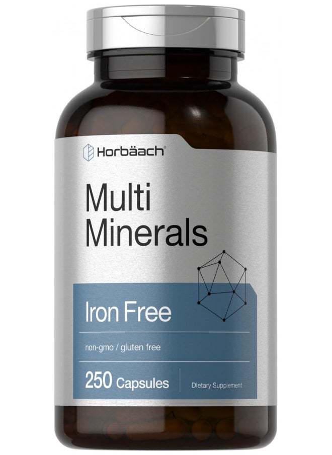 Multi Minerals Supplement | 250 Capsules | Iron Free | Daily Mineral Complex for Men and Women | Non-GMO & Gluten Free | by Horbaach