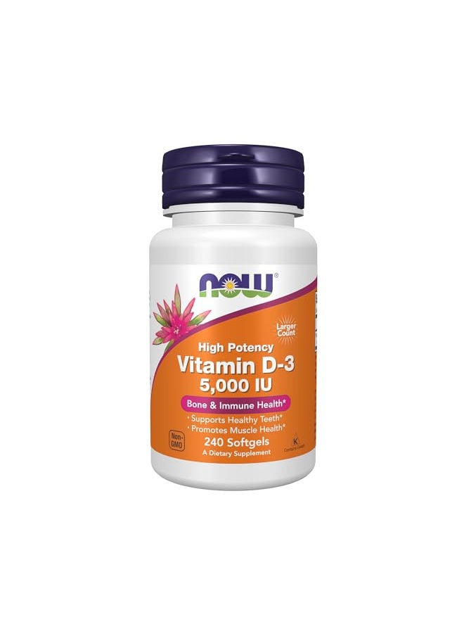 NOW Supplements, Vitamin D-3 5,000 IU, High Potency, Structural Support*, 240 Softgels