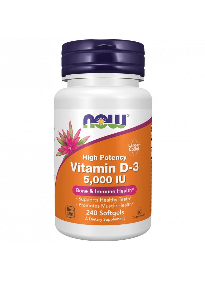 NOW Supplements, Vitamin D-3 5,000 IU, High Potency, Structural Support, 240 Softgels