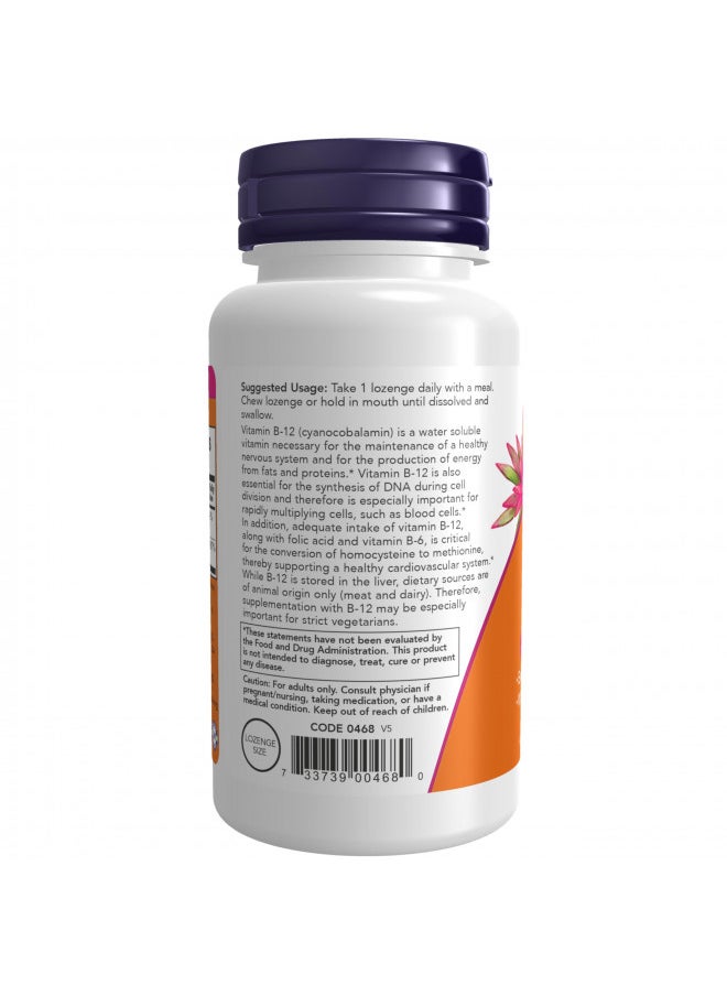 NOW Supplements, Vitamin B-12 1,000 mcg with Folic Acid, Nervous System Health, 250 Chewable Lozenges