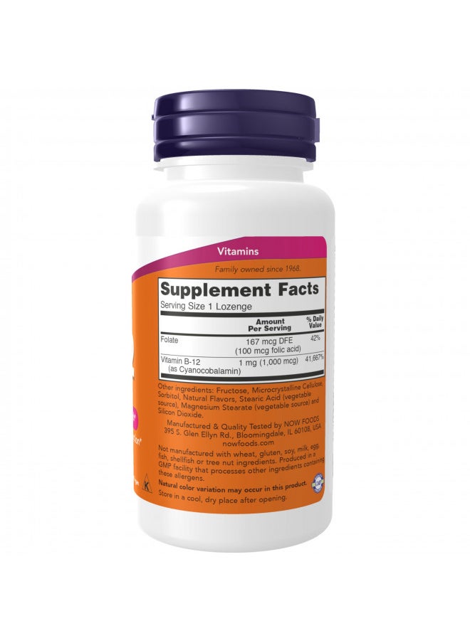 NOW Supplements, Vitamin B-12 1,000 mcg with Folic Acid, Nervous System Health, 250 Chewable Lozenges