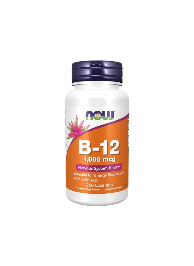 NOW Supplements, Vitamin B-12 1,000 mcg with Folic Acid, Nervous System Health*, 250 Chewable Lozenges