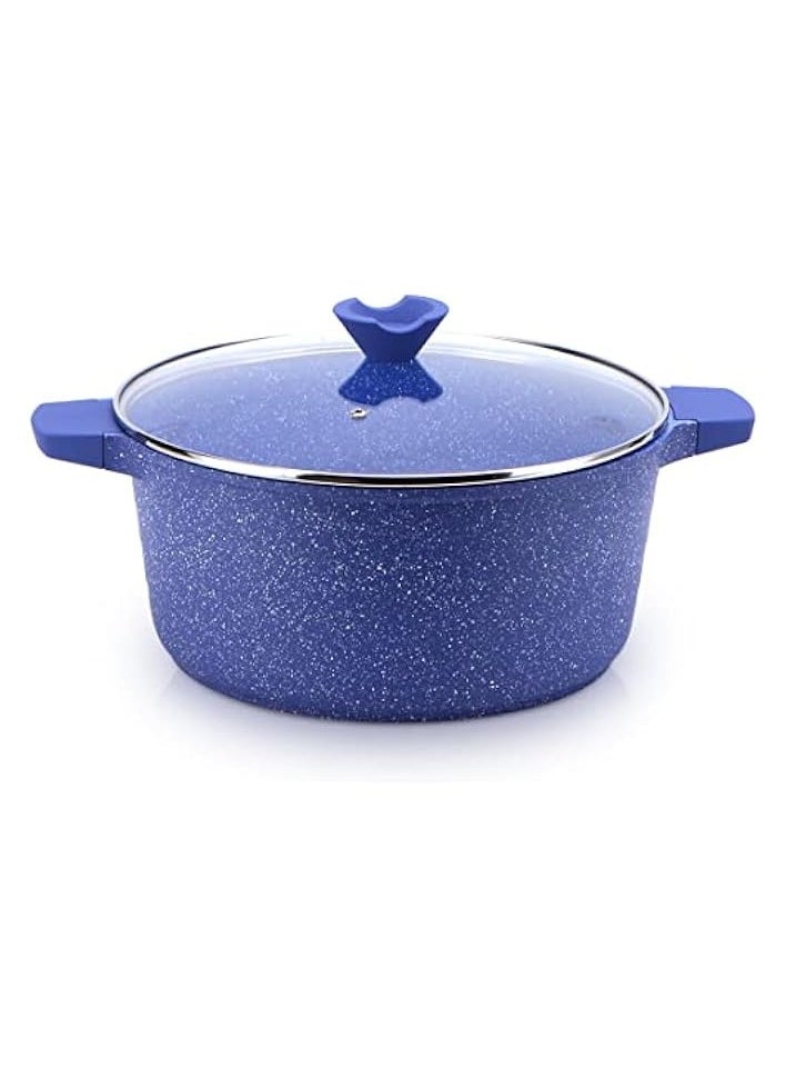 Cooking Pot, 28cm Large Size casserole with Glass lid, Blue