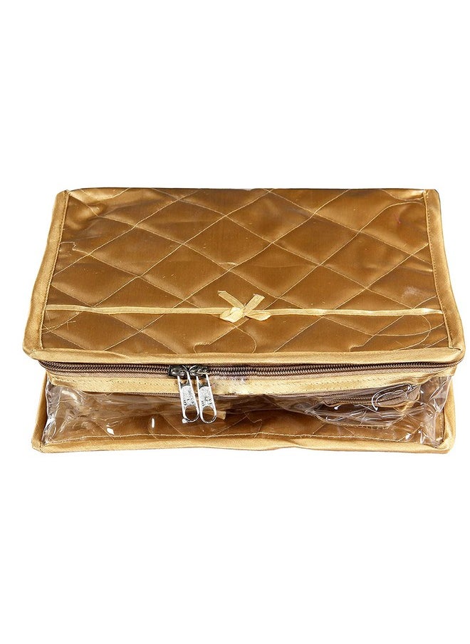 Satin Golden 1 Piece Make-Up Pouch Vanity Box Travelling Jewellery Bridal Kit Necklace Pouches For Women And Girls