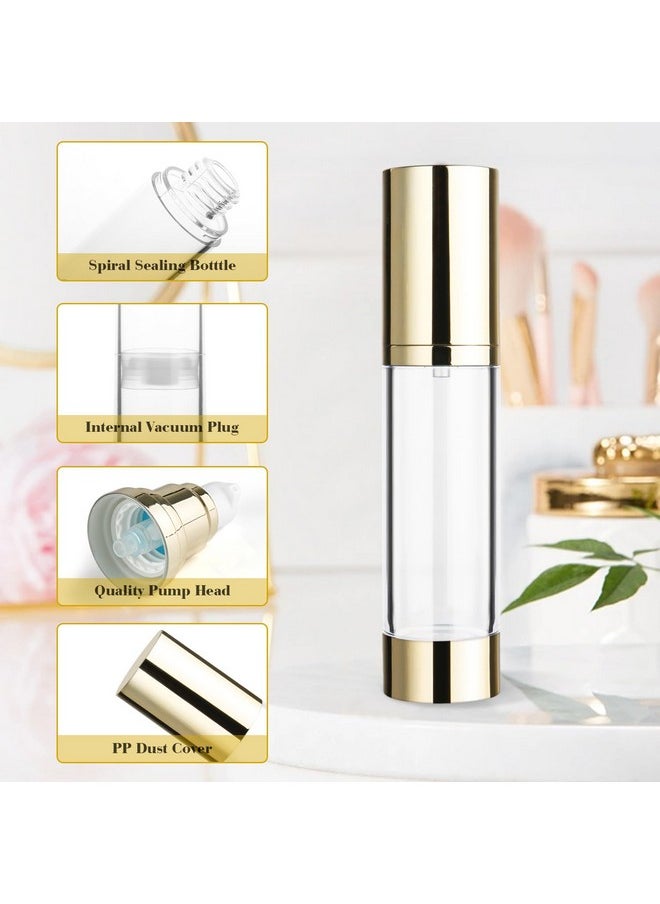 4 Pack 50Ml/1.7Oz Clear Airless Pump Bottle Plastic Vacuum Pump Press Container Empty Lotion Dispenser For Cream Toiletries Liquid Foundation Cosmetic Sample Travel - Gold