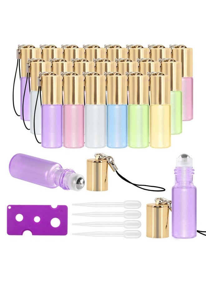 Essential Oil Roller Bottles - 24 Pack 5Ml Pearl Colored Glass Roller Bottles With Stainless Steel Roller Balls, Essential Oil Key Opener And Droppers Included