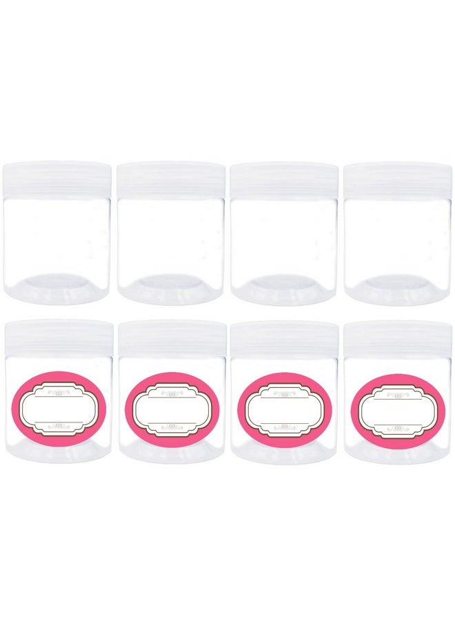 8 Pack 4 Oz Empty Plastic Jars With Lids,Wide-Mouth Clear Storage Containers, Empty Round Clear Plastic Jars With Lids And Labels For Body Butter, Bath Salt, Slime And Beauty Products