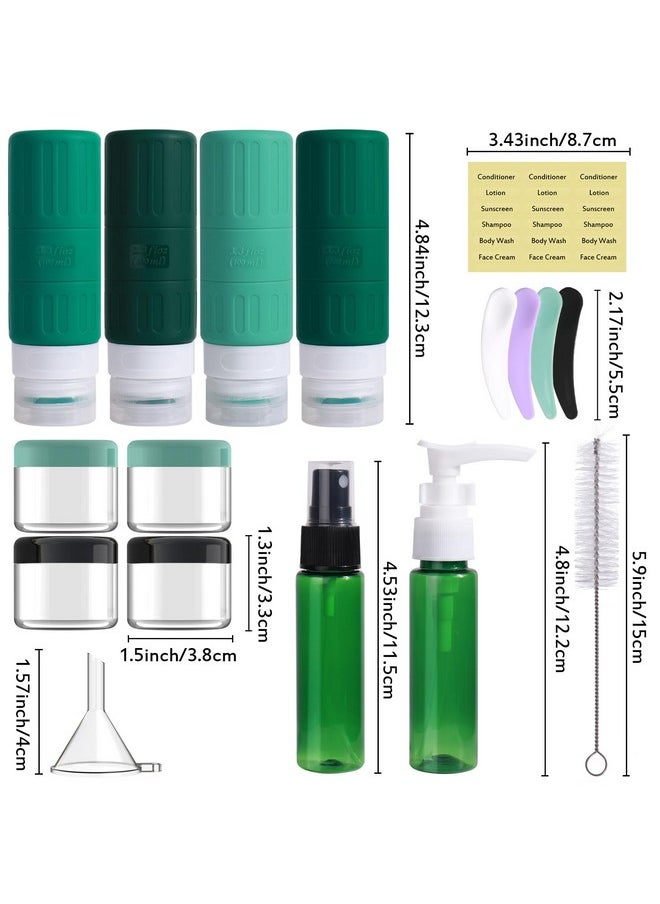 Travel Bottles For Toiletries,Tsa Approved 3.3Oz Size Leakproof Silicone Toiletry Containers For Shampoo, Conditioner,Easy To Squeeze，Portable Travel Essentials For Lotion(18 Pack) Green