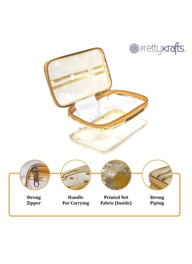 Set Of 6 Multipurpose Transparent Plastic Box, Travel Pouch, Toiletry Kit, Makeup Bag, Cosmetic Pouch For Women, Shaving Kit, Toiletry Bag For Men, (23 X 12 X 7 Cm,Dots Golden)