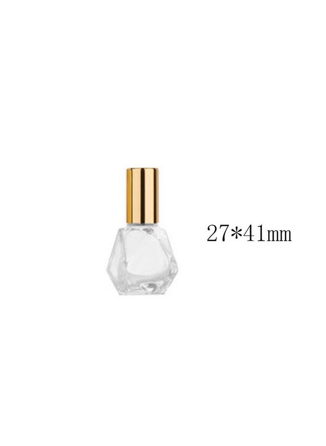 10 Pcs Mini Portable Polygonal Clear Glass Roller Bottle,8Ml/0.27Oz Diy Travel Essential Oil Roll On Bottle With Stainless Steel Ball Gold Cap