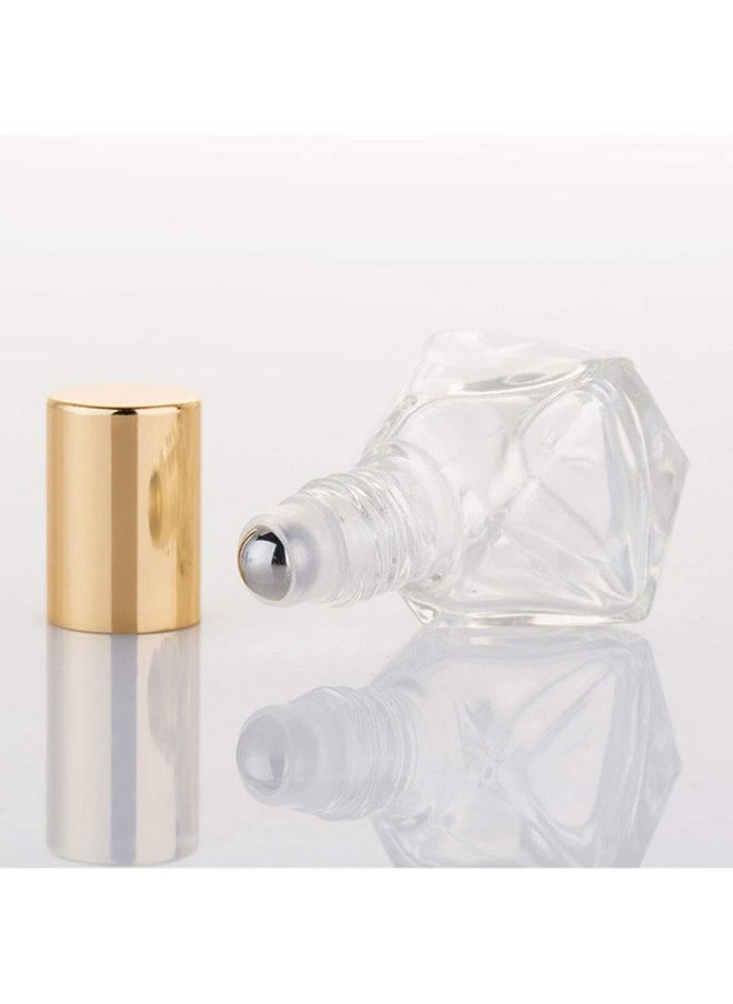 10 Pcs Mini Portable Polygonal Clear Glass Roller Bottle,8Ml/0.27Oz Diy Travel Essential Oil Roll On Bottle With Stainless Steel Ball Gold Cap