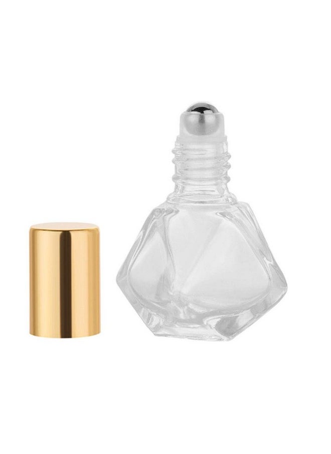 10 Pcs Mini Portable Polygonal Clear Glass Roller Bottle,8Ml/0.27Oz Diy Travel Essential Oil Roll On Bottle With Stainless Steel Ball Gold Cap