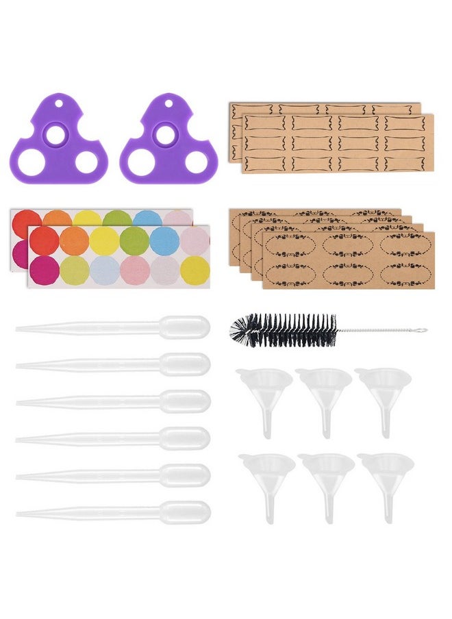 Essential Oil Tools Essential Oil Opener Essential Oil Key Tool For Essential Oil Accessories Includes 2 Openers, 6 Droppers, 6 Funnels, 72 Labels And Brush Tools Set For Glass Roll On Bottles