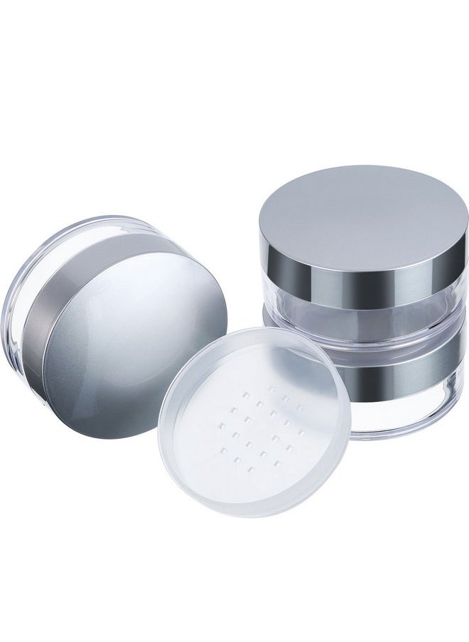 3 Pieces 50 Ml Plastic Empty Powder Case Face Powder Makeup Jar Travel Kit Blusher Cosmetic Makeup Containers With Sifter And Lids (Silver Without Powder Puff)