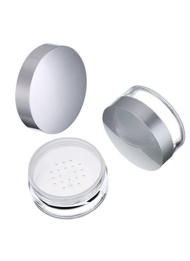 3 Pieces 50 Ml Plastic Empty Powder Case Face Powder Makeup Jar Travel Kit Blusher Cosmetic Makeup Containers With Sifter And Lids (Silver Without Powder Puff)