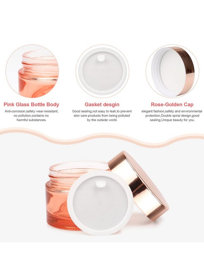 Pink Glass Cream Jar,4 Pack 1.7 Oz/50G Face Lotion Jar Pot,Empty Refillable Glass Cosmetic Cream Bottle Container With Rose-Golden Cover,Inner Liners For Moisturizer,Eyeshadow,Makeup Emulsion