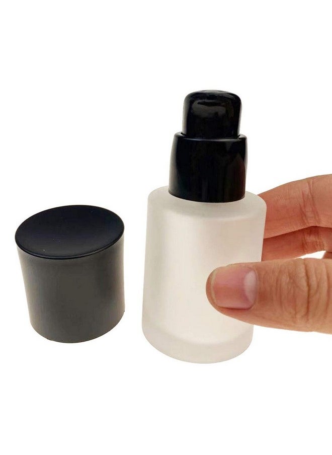 2 Pcs 30Ml 1Oz Upscale Empty Refillable Frosted Glass Pump Bottle Liquid Foundation Container Dispenser Storage Vial Lotion Essence Emulsion Sample Case For Travel