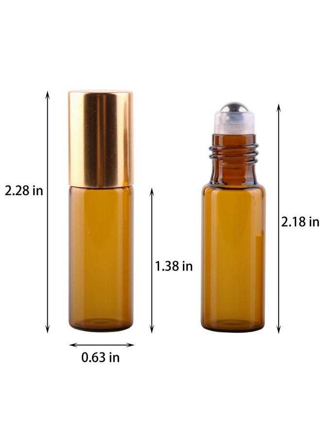 Pack Of 100,5Ml Amber Glass Roller Bottles For Essential Oils Refillable Roll On Bottle With Stainless Steel Roller Balls Golden Cap For Home Travel Aromatherapy