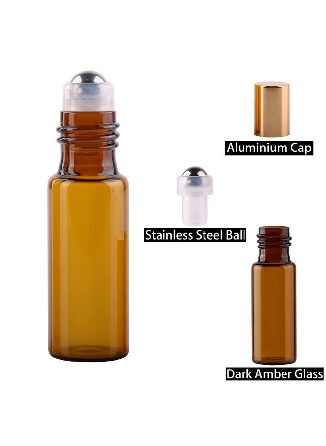 Pack Of 100,5Ml Amber Glass Roller Bottles For Essential Oils Refillable Roll On Bottle With Stainless Steel Roller Balls Golden Cap For Home Travel Aromatherapy