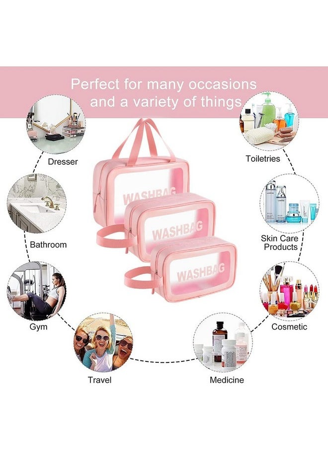 3 Pieces Makeup Organizer Bags - Travel Cosmetic Toiletry Storage Pouch - Water-Resistance Travelling Washbags Vanity Kit For Women, Girls (Rose Gold)