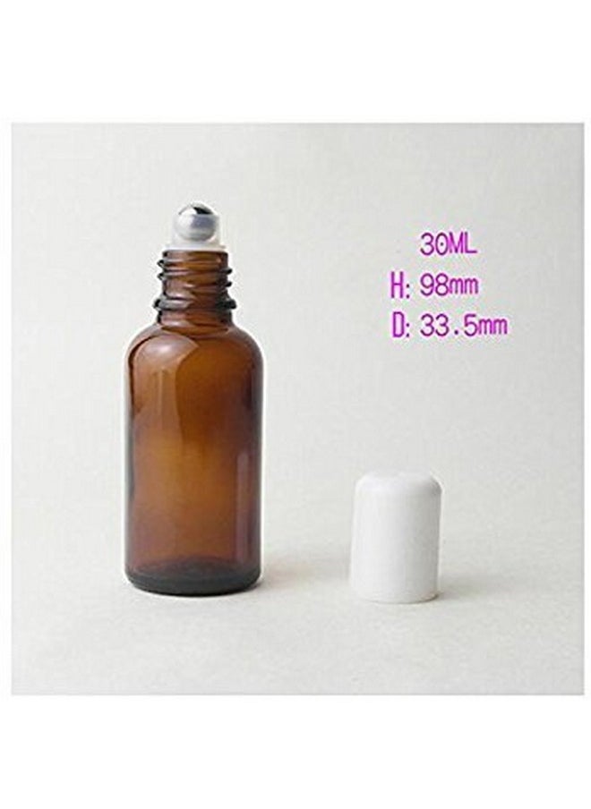 3Pcs 30Ml/ 1Oz Empty Amber Glass Roll-On Bottles With Stainless Steel Roller Balls And White Cap For Essential Oil Lip Balms Container